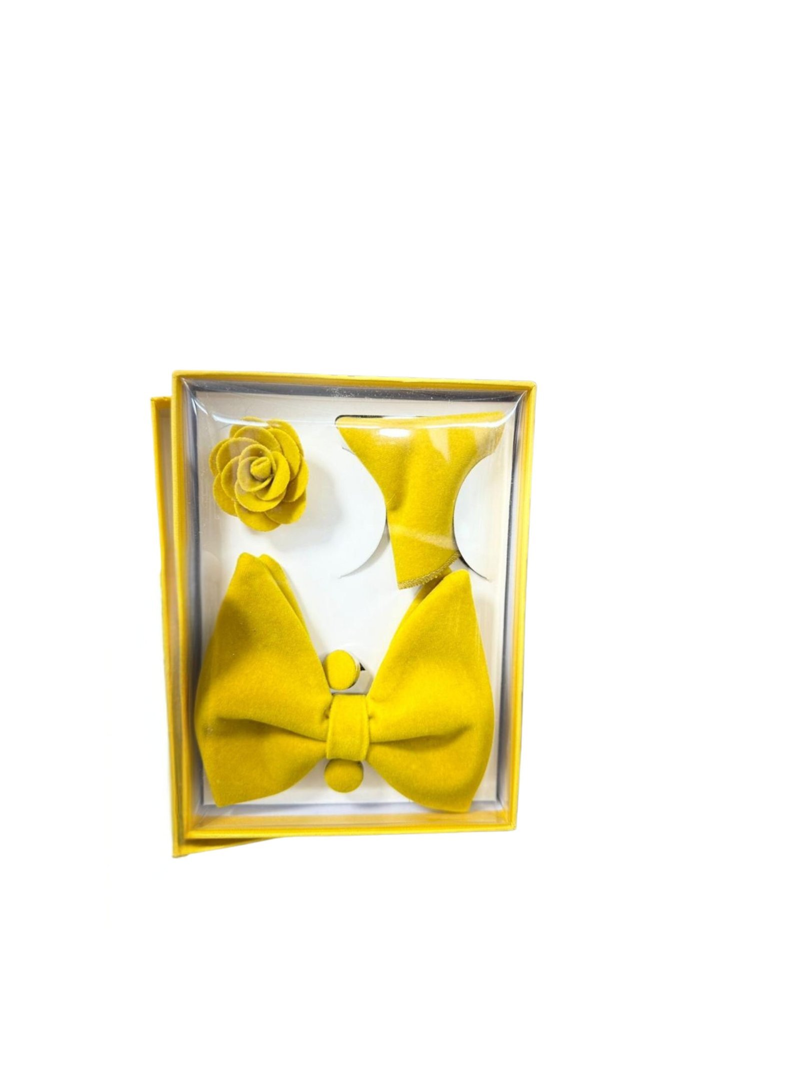 Oversized Velvet Bow Tie & Pocket Square Set, Black, Red, Yellow, White